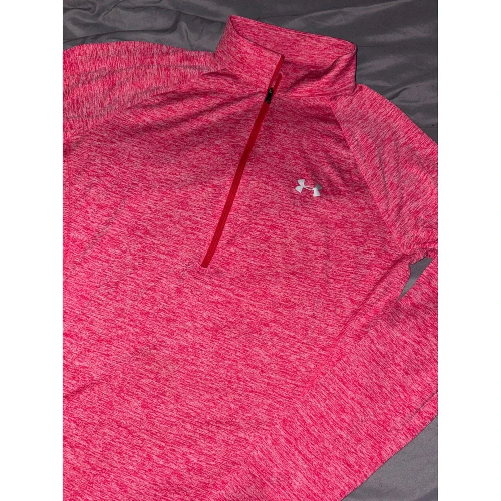 Under Armour HeatGear Women's Heather Red Loose Fit 1/4 Zip Pullover, Size L - Picture 2 of 7